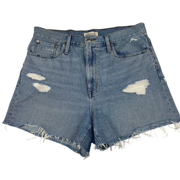 Madewell The Mom Jean Short High Rise Distressed Light Denim Wash Size 31 - Picture 1 of 11